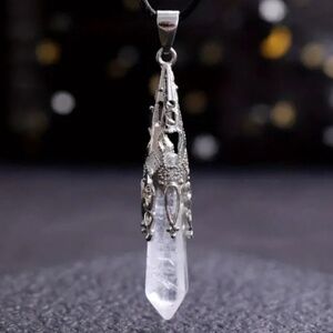 White Quartz Natural Gemstone Crystal Stone Faceted Pendant With Necklace